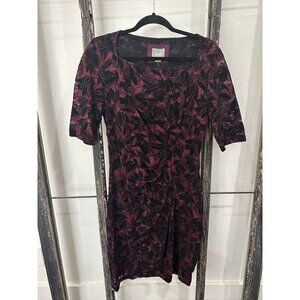Maeve Elorn lace ruched dress from Anthropologie Sz 12 Burgundy & Black